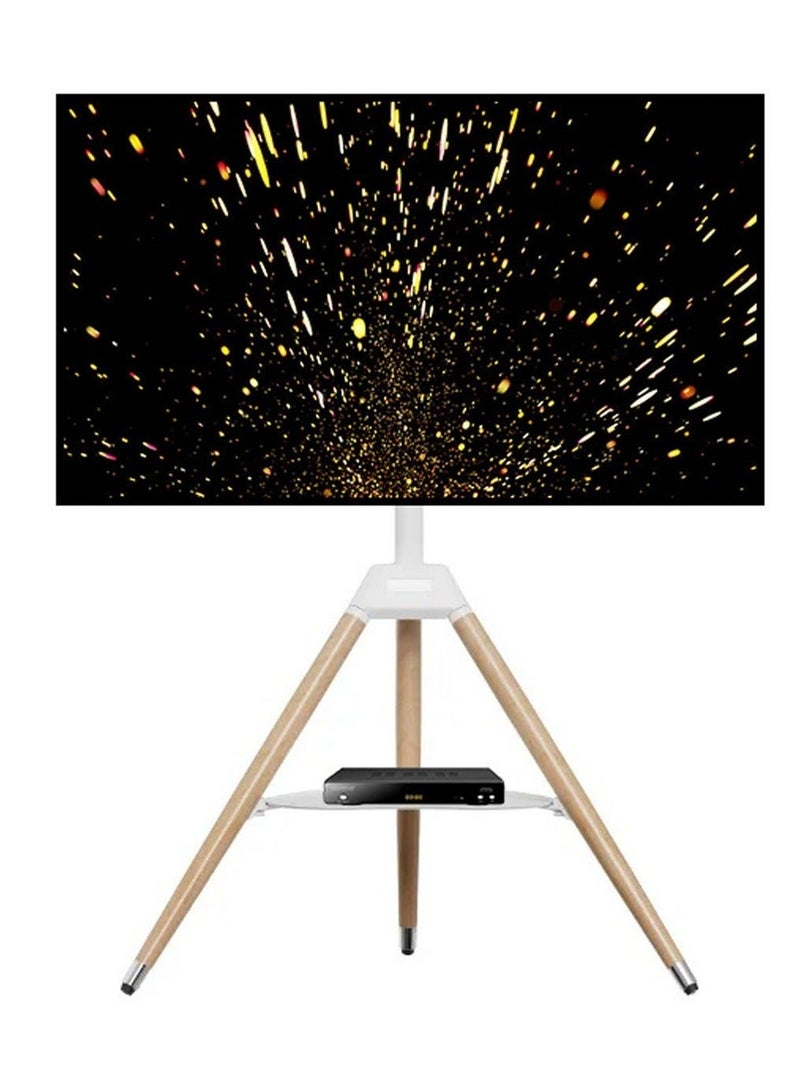 BEETEC Tripod TV Floor Stand with Wooden Legs for 32–65 Inch Flat Screen TVs, Height Adjustable TV Stand with Swivel & Tilt, VESA 400x400mm, Max Load 35 kg, AV Shelf 5 kg Capacity, White | TF-FS65W - Image 1